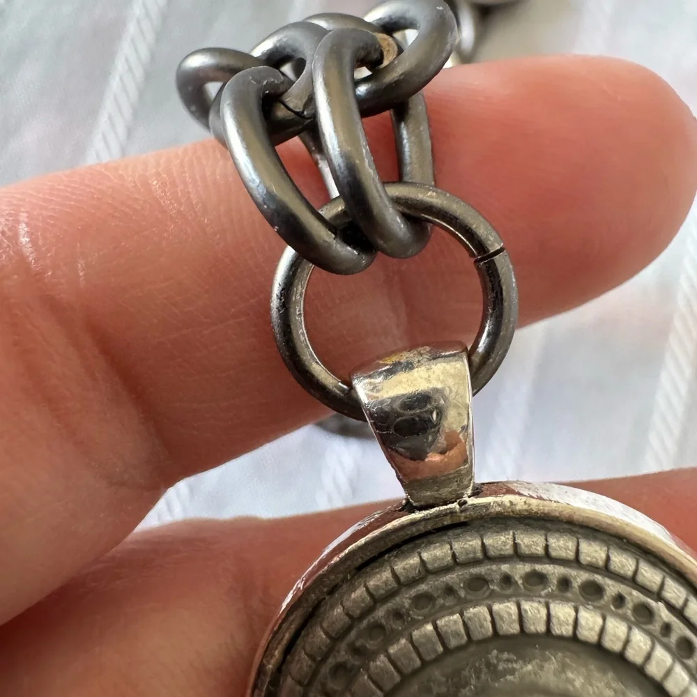 Vintage Chanel Necklace Marked CC Silver Chain 1” Pendant